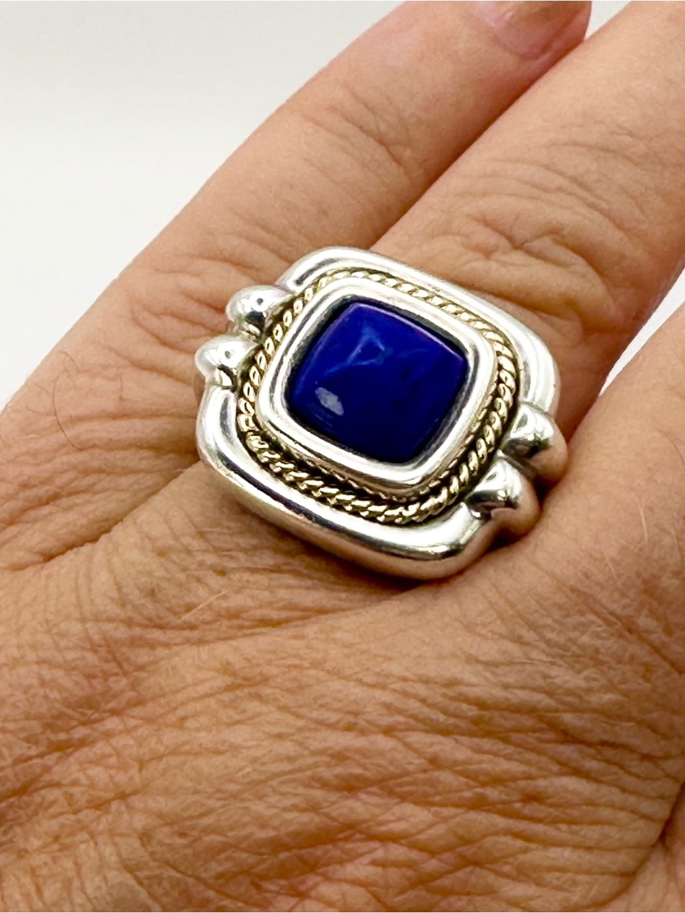 Tiffany & Co VINTAGE Sterling Silver & 18 Kt Gold Lapis Lazuli Rope Ring Sz 7.5 - Picture 11 of 14